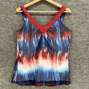 D.F.A. New York Blouse Women S Small Blue Striped V-Neck Sleeveless Wide Strap